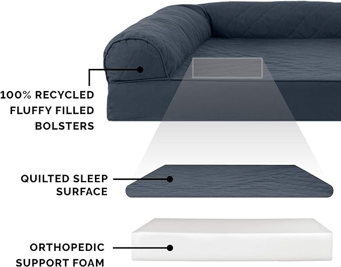 Furhaven Orthopedic Dog Bed for Large Dogs w/ Removable Bolsters & Washable Cover, For Dogs Up to 125 lbs - Quilted Sofa - Iron Gray, Jumbo Plus/XXL