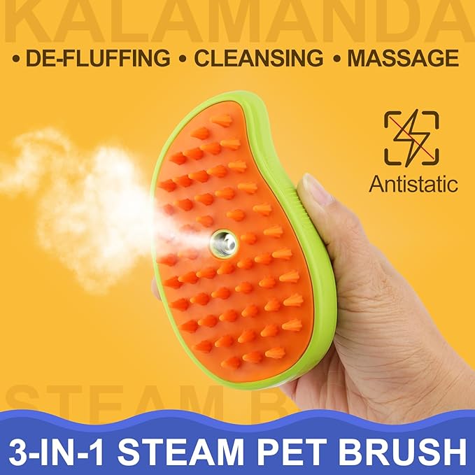 Cat Steam Brush, 3 in 1 Cat Steamy Brush Cleanser, Silicone Massage Grooming Brush, Pet Hair Cleaning Brush Comb for Cats Dogs(Mango Green)