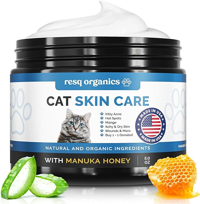 Cat Paw Balm Cat Cream 8 oz: Hot Spot Treatment for Cats Dermatitis, Mange Treatment, Cat Itchy Skin Relief for Dry Skin, Pet Wound Care, Natural Allergy Relief with Manuka Honey, Aloe Vera, Vitamin E