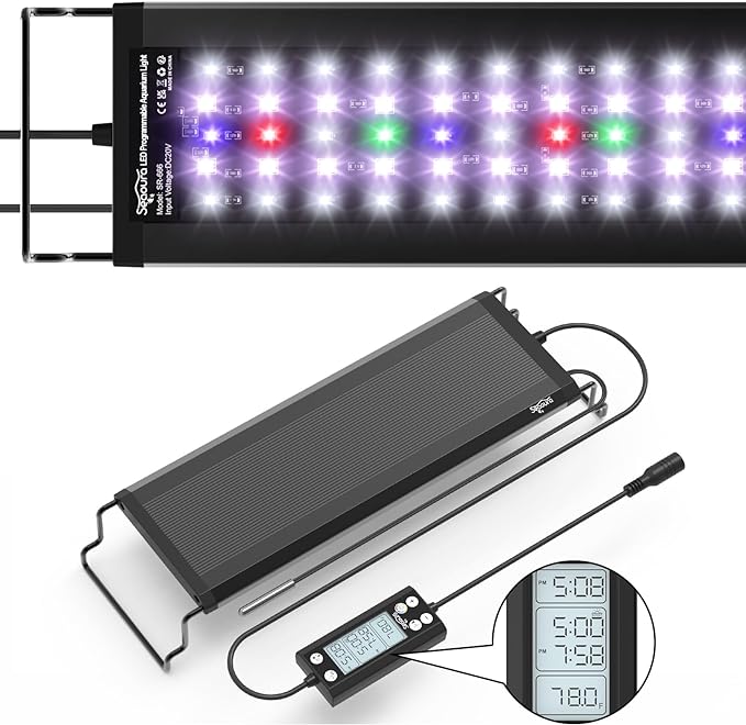 24/7 Auto On/Off Aquarium Light, Programmable Led Aquarium Light with Thermometer, Fish Tank Light with Full Spectrum+7 Single Color, WRBG DIY Color, for 12-18 Inch Planted Tank, 14W