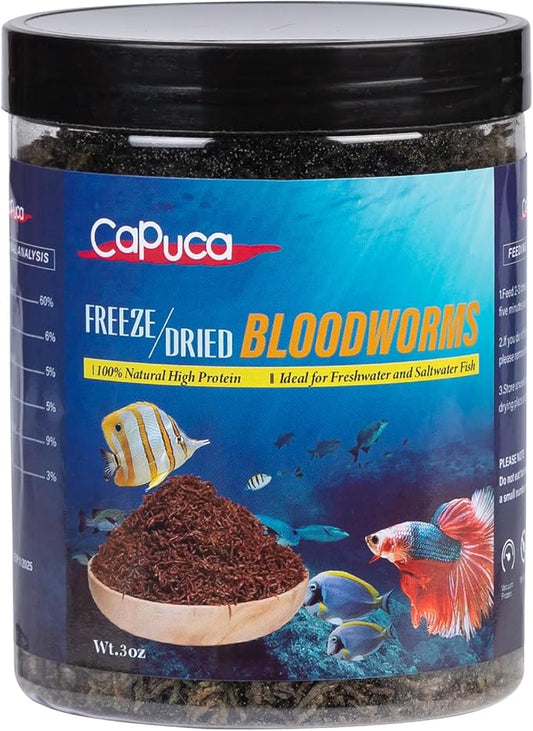 Freeze Dried Blood Worms for Fish 3 OZ - 100% Natural BloodWorms Fish Food for Freshwater Saltwater Tropical Fish Betta Cichlid Goldfish Guppy