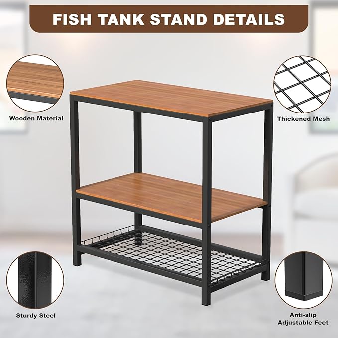 20 Gallon Aquarium Stand, 20 Gallon Fish Tank Stand, 29.5" L x 15.7" W x 30.7" H Metal Frame Reptile Tank Stand, Fish Tank Table Stand for Accessories Storage