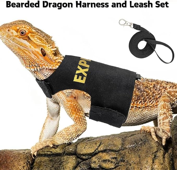 Bearded Dragon Harness and Leash Set - Adjustable Lizard Traction Rope Escape Proof Outdoor Walking Training Leash Reptile Explorer Costume Accessories for Bearded Dragon Lizard Small Pets