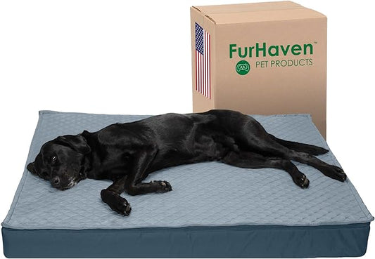 Furhaven Water-Resistant Orthopedic Dog Bed for Large Dogs w/ Removable Quilt Top & Washable Cover, For Dogs Up to 125 lbs - Indoor/Outdoor Quilt Top Convertible Mattress - Calm Blue, Jumbo Plus/XXL