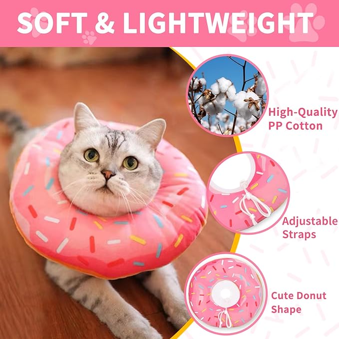 Cat Cone Collar Soft, Cat Recovery Collar for Wound Healing Cute Cat Donut Adjustable Cat Cones to Stop Licking Comfortable Lightweight Neck Elizabethan Collars for Cats Kittens After Surgery