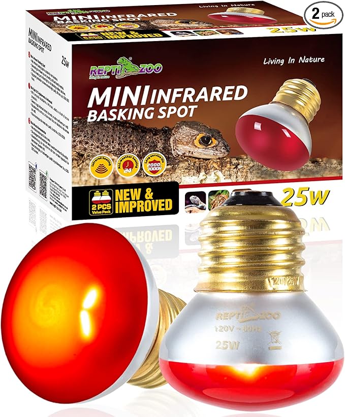 REPTI ZOO 25W Nano Reptile Infrared Heat Lamp 2 Pack,Amphibian Heat Emitter Infrared Basking Spot Light Bulb for Small Geckos,Turtle,Bearded Dragon,Lizard,Tarantulas