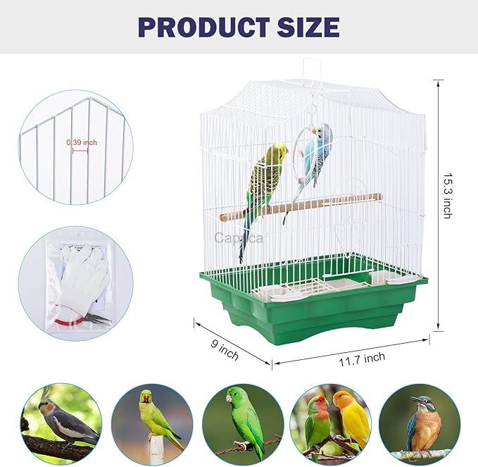 Small Bird Travel Cage - The Lightweight Small Birds Starter Kit with Birdcages and Accessories Great for Parakeets Lovebirds Parrotlets Finches Canaries