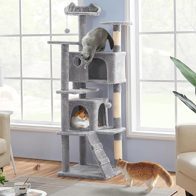 Yaheetech 70in Multi-Level Cat Tree Tall Cat Tower Cat Furniture with Condo, Scratching Posts & Dangling Ball for Indoor Cats Activity Center, Light Gray