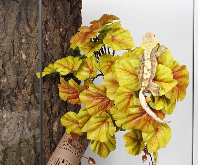 Reptile Plants for Terrarium, Amphibian Habitat Decor Artificial Hanging Plants with Suction Cup - Fake Heuchera Micrantha Yellow