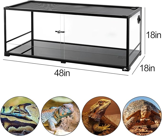 67 Gallon Reptile Tank, Glass Reptile Terrarium 48" x 18" x 18", Sliding Door, Top Ventilation, Cable Pass, Humidify Hole, Large Reptile Cage Habitat for Bearded Dragon, Lizard, Snake, Gecko