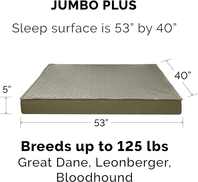 Furhaven Water-Resistant Memory Foam Dog Bed for Large Dogs w/ Removable Quilt Top & Washable Cover, For Dogs Up to 125 lbs - Indoor/Outdoor Quilt Top Convertible Mattress - Dark Sage, Jumbo Plus/XXL