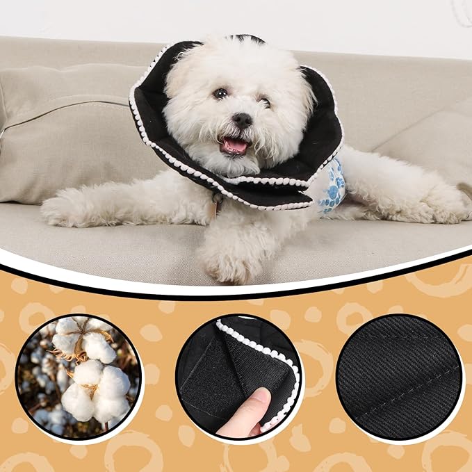 Adjustable Dog Cat Cone,Soft Cat Recovery Cone Collar,Cute Cat Surgery Collar for Kitten,Puppy,Black,Medium