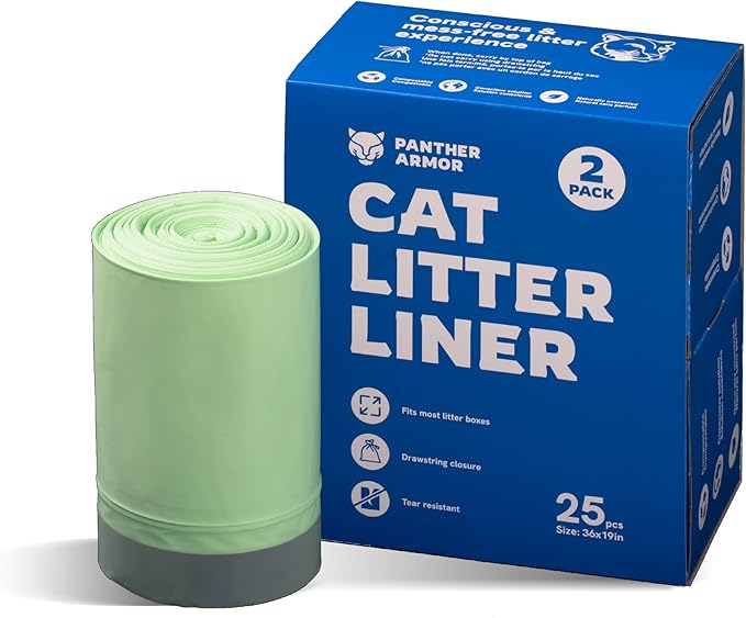 Panther Armor Jumbo Cat Litter Box Liners with Drawstring, 25 count, Extra Large Elastic Liners, Unscented Cat Litter Liners to Keep Your Home Clean, Kitty Litter Bags, Cat Waste Bags, Pet Supplies