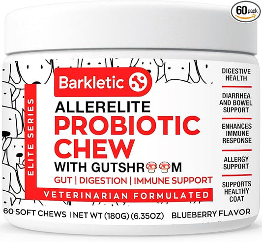 AllerElite Probiotic Chews for Dogs - Support Digestive Health, Diarrhea, Allergies, Yeast, Itchy Skin & Ears with Gutshroom | 60
