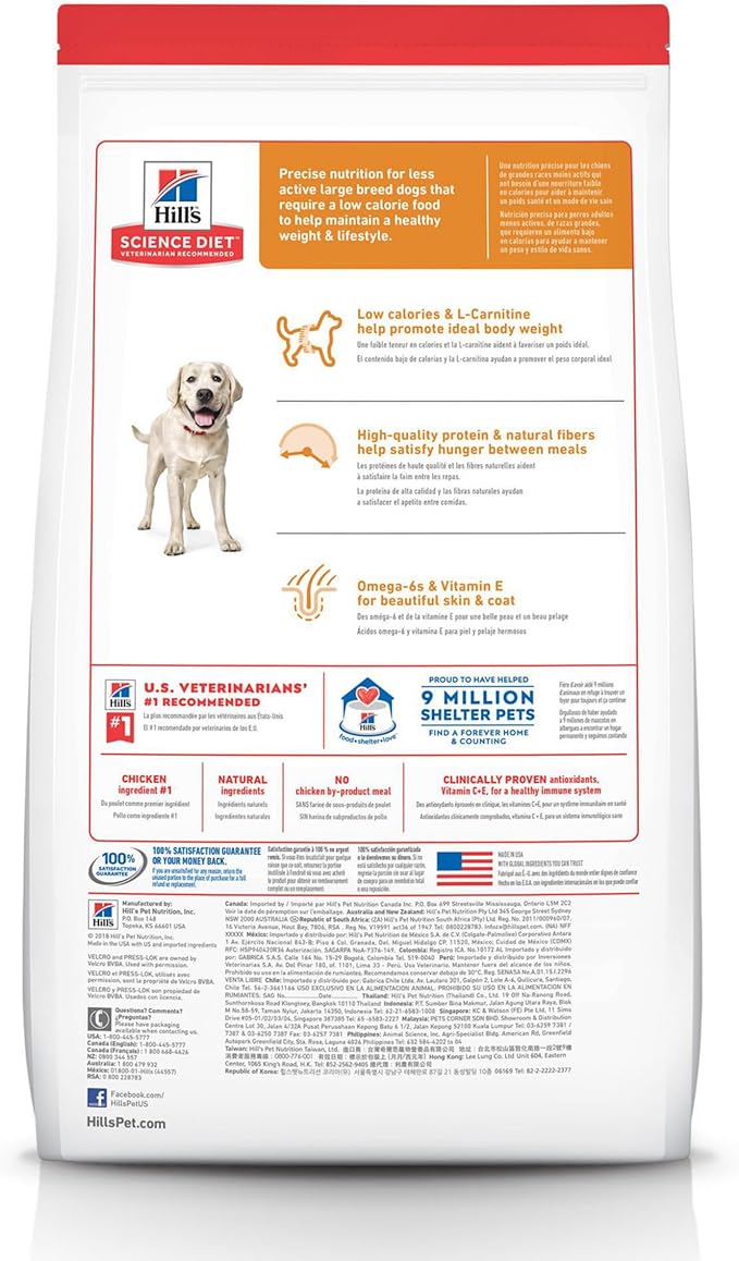 Hill's Science Diet Light , Adult 1-5, Large Breed Weight Management Support, Dry Dog Food, Chicken & Barley, 15 lb Bag