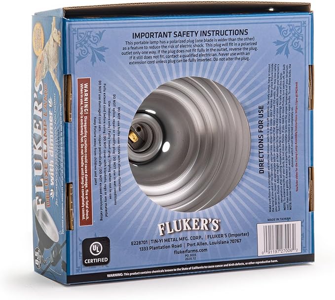 Fluker's Repta-Clamp Lamp, Heavy Duty Clamp Light For Reptile Tanks and Terrariums, UL/CUL Approved, Great for Reptile Basking, 150-Watt Maximum with Dimmable Switch, 8.5"