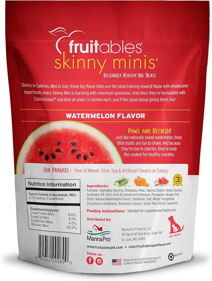 Fruitables Skinny Mini Dog Treats – Healthy Treats for Dogs – Low Calorie Training Treats – Free of Wheat, Corn and Soy – Watermelon – 5 Ounces