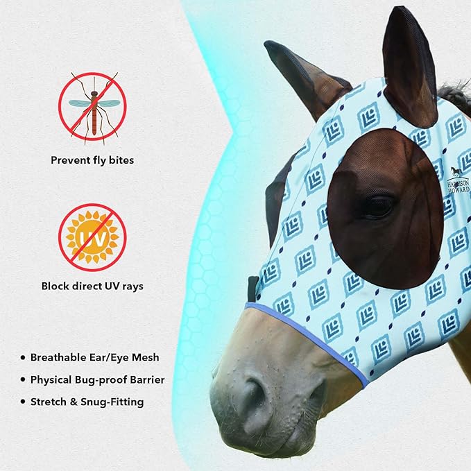Harrison Howard Super Comfort Stretchy Fly Mask Large Eye Space with UV Protection Soft on Skin with Breathability Nature Aztec Full (Large)