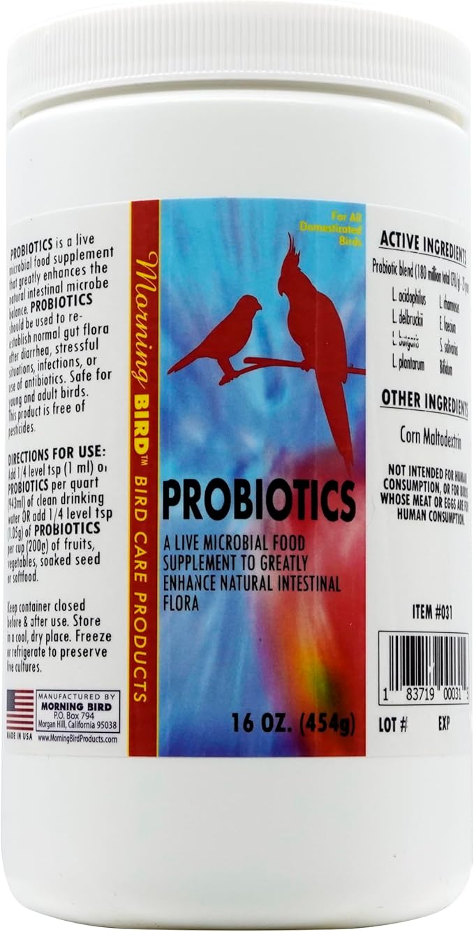 Morning Bird Probiotics, Live Microbial Food Supplement for Young and Adult Birds, Enhances The Natural Intestinal Microbe Balance, 16 oz