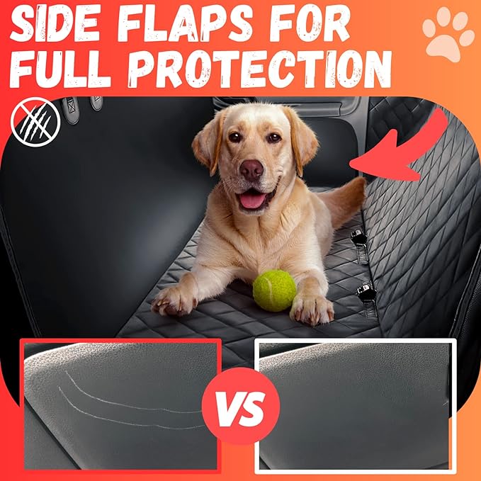 Dog Car Seat Cover for Back Seat for Cars & SUVs - Durable Pet Car Seat Cover Backseat Protector, Nonslip Dog Hammock for Car, Waterproof Scratchproof Rear Seat Cover Against Dirt, Fur, W/Side Flaps