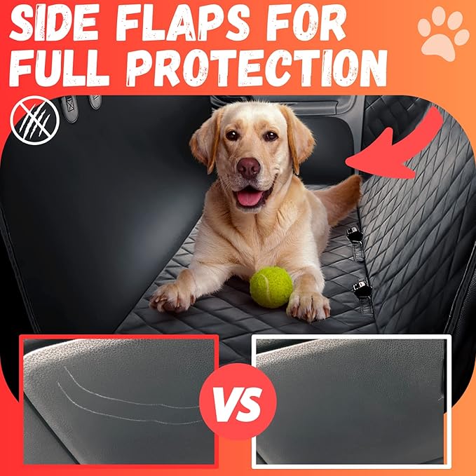 Dog Car Seat Cover for Back Seat for XL Cars, SUVs & Trucks - Durable Car Cover Protector for Dogs, Nonslip Backseat Dog Hammock, Waterproof Scratchproof Protection Against Dirt, Pet Fur w/Side Flaps