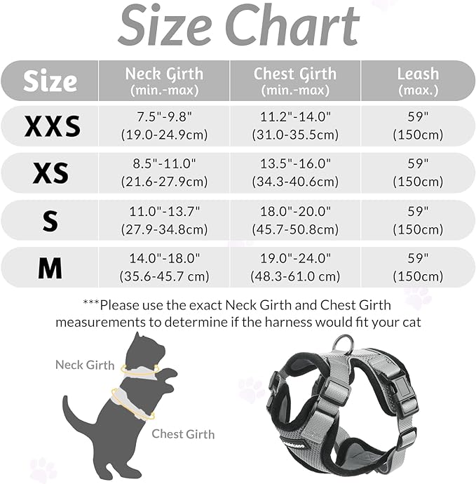 rabbitgoo Cat Harness and Leash for Walking, Escape Proof Soft Adjustable Vest Harnesses for Cats, Easy Control Breathable Reflective Strips Jacket, Grey, XXS