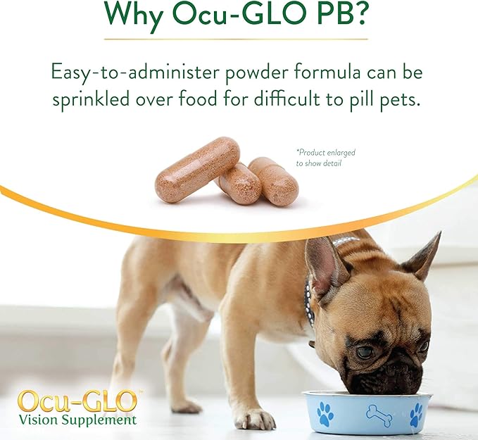 Ocu-GLO PB Vision Supplement for Small Dogs & Cats – Easy to Administer Powder Blend with Lutein, Omega-3 Fatty Acids, Grape Seed Extract and Antioxidants to Promote Eye Health, 30ct Sprinkle Capsules