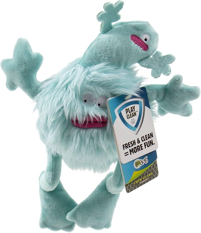 goDog PlayClean Germs Squeaky Plush Dog Toy with Odor-Eliminating Essential Oils, Chew Guard Technology - Seafoam, Large