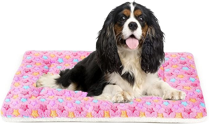 Mora Pets Dog Bed Crate Pad Ultra Soft Pet Bed with Cute Star Print Washable Crate Mat for Large Medium Small Dogs Reversible Fleece Dog Crate Kennel Mat Cat Bed Liner 29 x 21 inch Pink