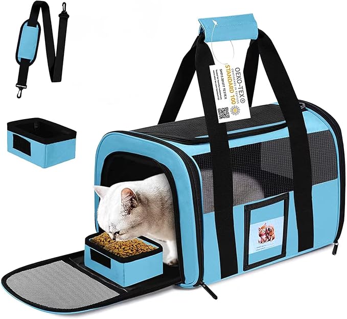 Extra Large Pet Carrier 20 lbs+, Soft Sided Cat Carriers for Large Cats Under 25 lbs, Folding Big Dog Carrier 20"x13"x13", Cat Carrier for 2 Cats Travel Carrier -Large- Blue