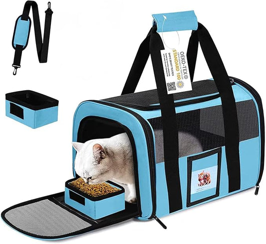 Extra Large Pet Carrier 20 lbs+, Soft Sided Cat Carriers for Large Cats Under 25 lbs, Folding Big Dog Carrier 20"x13"x13", Cat Carrier for 2 Cats Travel Carrier -Large- Blue