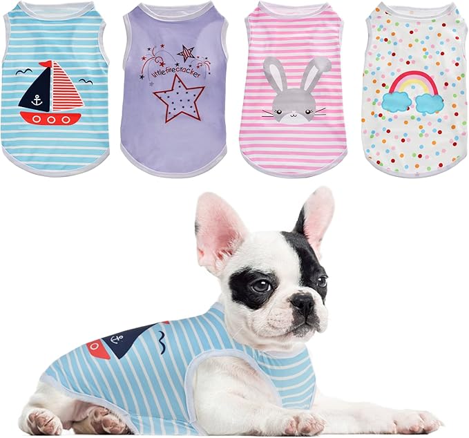 4Pcs Dog Cat Shirts Dog Polka Dot Vest Dog Stripe Sleeveless T-Shirt Pet Soft Vest Breathable Clothes for Small Medium Dog Puppy Kitten Cat XL