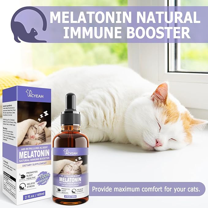 Melatonin for Cats, Cat Calming Melatonin, Cat Stress and Anxiety Relief, Cat Melatonin Calming Treats for Sleep