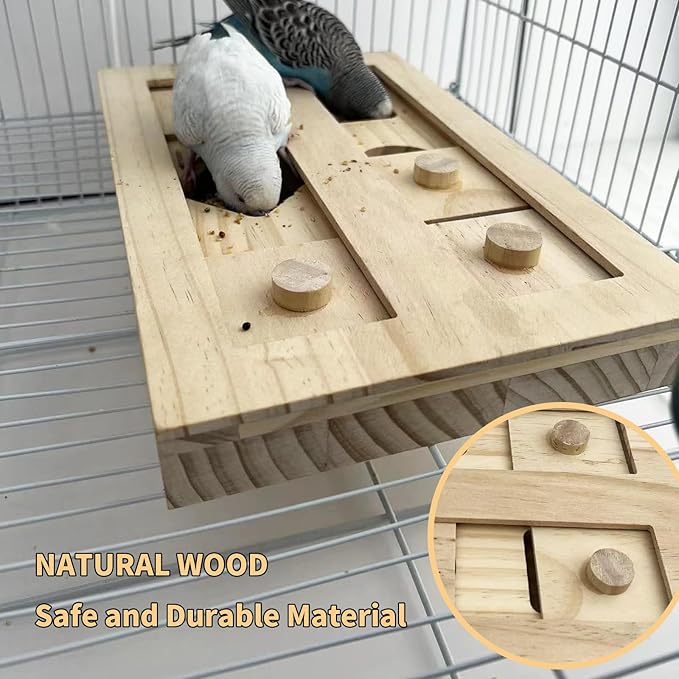 Extra-large Wooden Bird Foraging Box Toy, Bird Puzzle Toy Seed Food Feeder, Enrichment Foraging Toy for Parrot, Parakeet, Cockatiel, Conure, Sun Conures, African Grey, Macaw