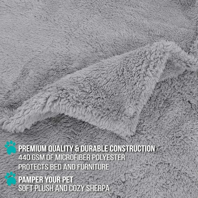 PetAmi Fluffy Waterproof Dog Blanket for Bed Large Dogs, Soft Warm Pet Sherpa Throw Pee Proof Couch Cover, Reversible Cat Blanket Sofa Crate Kennel Protector, Washable Mat (Light Grey, 60x80)