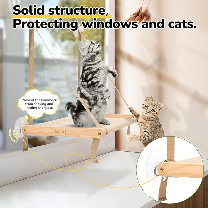 Cat Window Perch, Cat Hammock Window Seat, Cat Window Hammocks Bed for Indoor Cats, Large Cat Perch with Sturdy Screw Suction Cups for Large Cats & Kittens