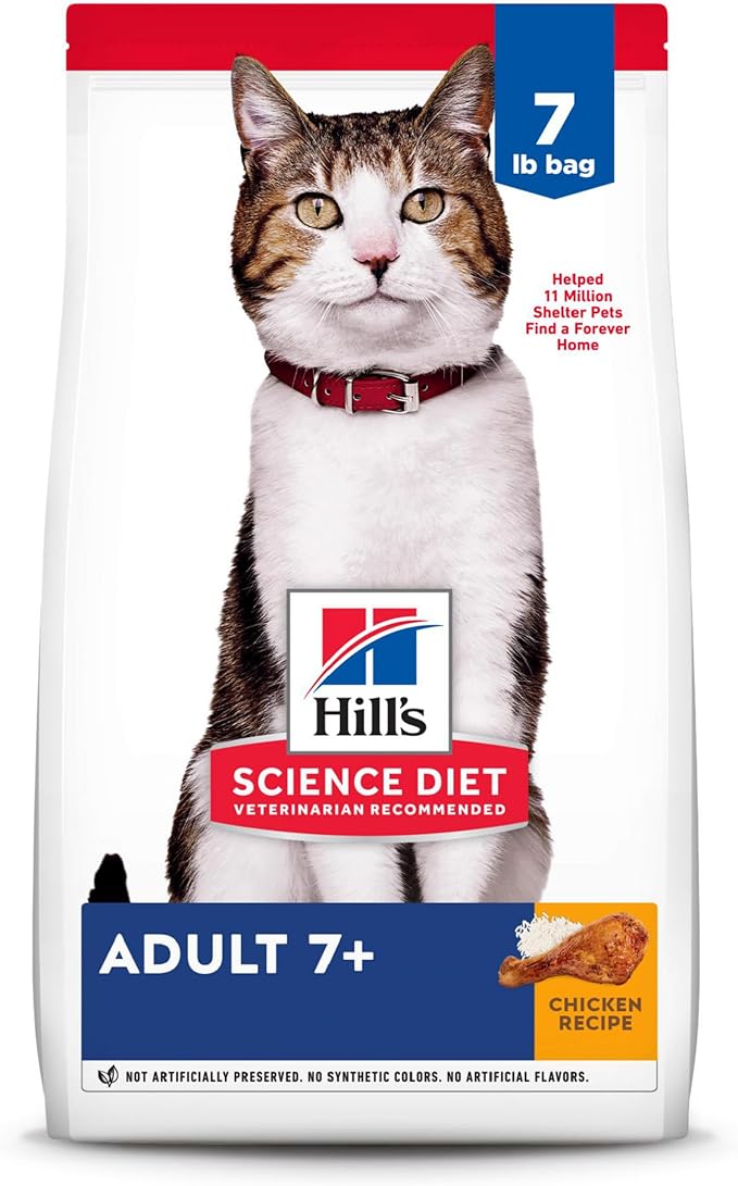 Hill's Science Diet Adult 7+, Senior Adult 7+ Premium Nutrition, Dry Cat Food, Chicken Recipe, 7 lb Bag