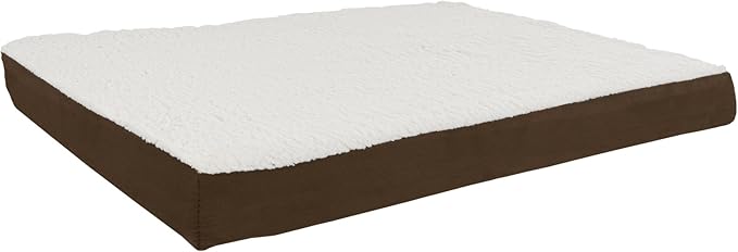 Orthopedic Dog Bed - 2-Layer Memory Foam Crate Mat with Machine Washable Sherpa Cover - 36x27 Pet Bed for Large Dogs Up to 65lbs by PETMAKER (Brown)