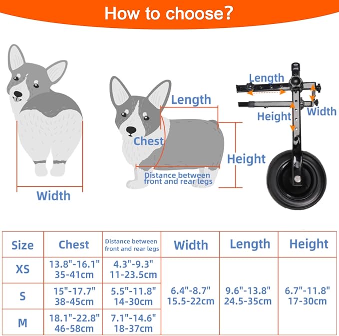 Dog Wheelchair for Back Legs, Adjustable Dog Wheelchairs with 2 Wheelsfor 12.1-22 LBS Breeds, Dog Wheelchair Cart for Hip Support, Mobility Aids for Small Pets Hind Limbs (Middle)