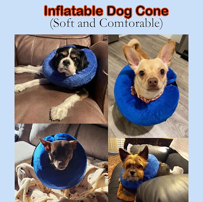 Soft Dog Cone Collar for Large Medium Small Dogs and Cats After Surgery, Inflatable Dog Neck Donut Collar,Inflatable Cat Cone Collar,E-Collar for Dogs Recovery, Dog Cones Alternative (Medium, Blue)