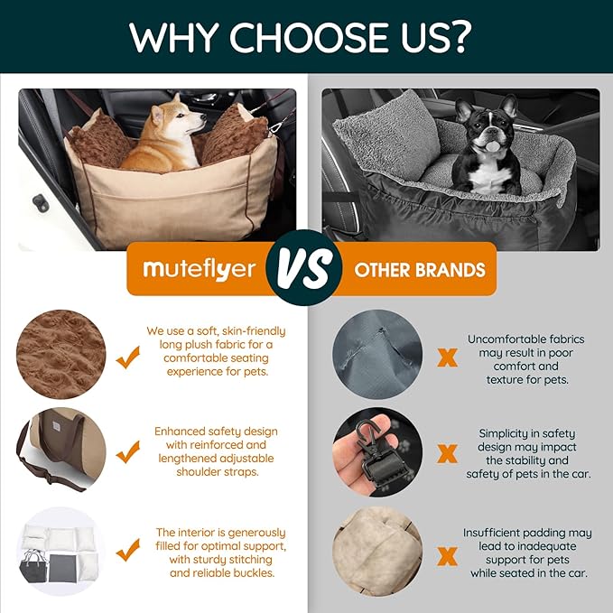 Small Dog Car Seat: Safe Comfy Travel Rides - Portable Multifuctional Puppy Bed for Carseat - Pet Booster Seats Up to 25lbs, Beige