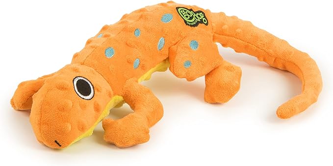 goDog Amphibianz Gecko Squeaky Plush Dog Toy, Chew Guard Technology - Orange, Large