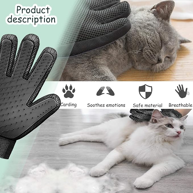 Pet Grooming Glove Hair Remover Brush Gentle Deshedding Efficient Pet Mitt Pet Massage Gloves Left & Right Hand Draw Dogs Cats Horses Long Short Fur (1Pair Left & Right Hand)