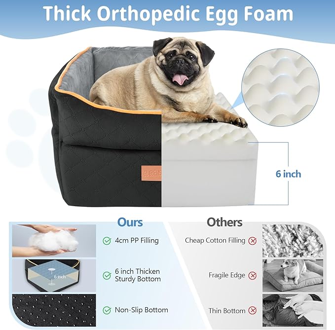 Dog Car Seat for Small Dogs, Memory Foam Dog Booster Seat for Dogs under 35 lbs, Detachable & Washable Dog Car Seat for Front & Back Seats, Elevated Pet Car Seat with Storage Pockets