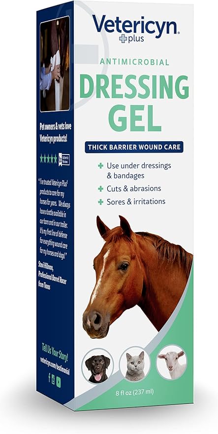 Vetericyn Plus Wound Dressing Gel for Animals| Thick Barrier Wound Care for Cats, Dogs, Horses, and Small Animals, Works on Wounds and Skin Irritations. 8 ounces