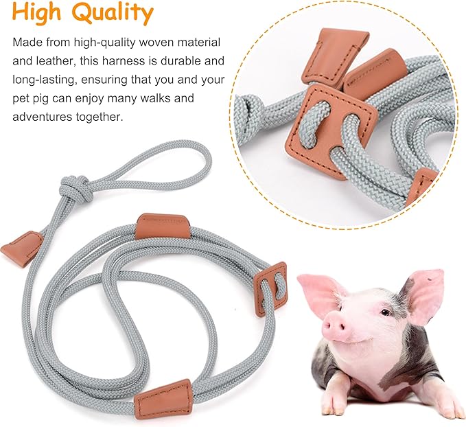 Mini Pig Harness & Leather, Pet Pig Supplies, Adjustable Rope (9 inches long -1/2 inches diameter), Suitable for Small and Medium-sized Pet Pigs(Grey)