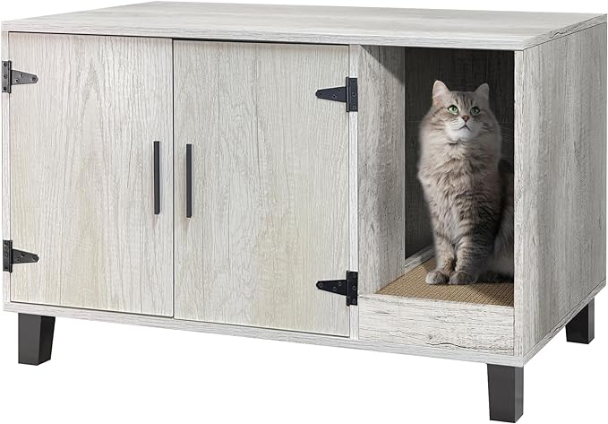 TaoHFE Litter Box Enclosure Cat Litter Box Furniture Hidden With Cat Scratch Pad Decorative Farmhouse Wooden Hidden Litter Box Cat House Litterbox Furniture Cat Box Furniture Litter Box Cabinet (Pine)