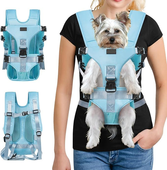 YUDODO Pet Dog Front Carrier Backpacks Multiple Adjustable Small Dog Chest Carrier Legs Out Easy-Fit Dog Travel Backpack Carrier for Hiking Camping for Small Medium Dogs Cats and Rabbit (Small,Blue)