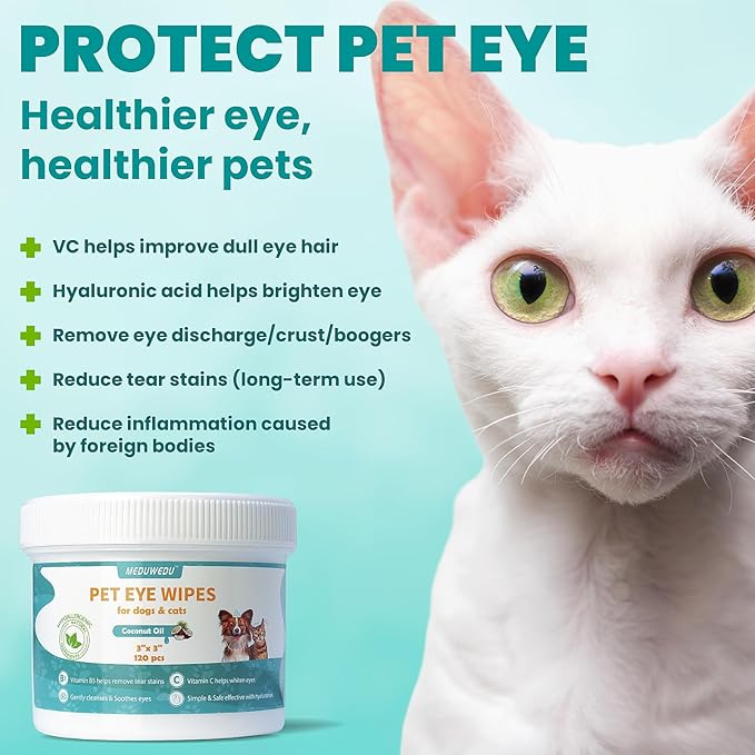 Eyes Wipes for Dogs & Cats 120 Counts, Grooming Kit Care for Dogs and Cats, Gently Remove Tear Stain, Eye Debris, Discharge, Mucus Secretions, Peach Scent