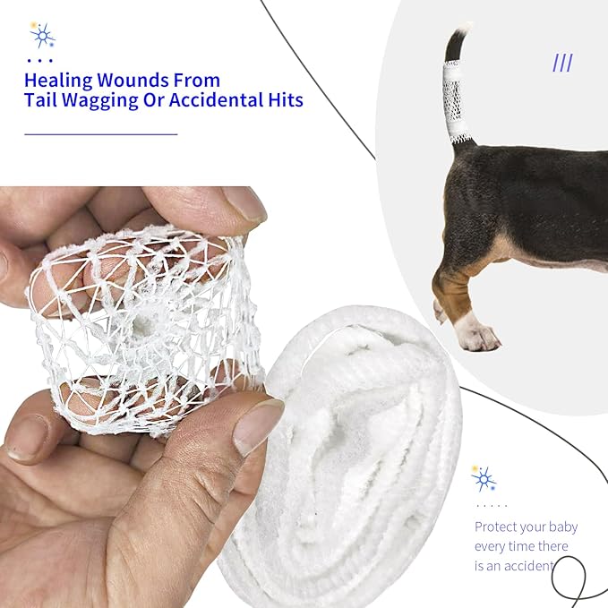 13 Pcs Dog Tail Protector Bandage,Sterile Breathable Vet Wrap Gauze for Dog Tail Cover Guard Wound Care Pet,Liquid Happy Dog Paw Nail Bandage Paw Wounds,Tail Docking Kit Puppies Cats Other Pet Animals